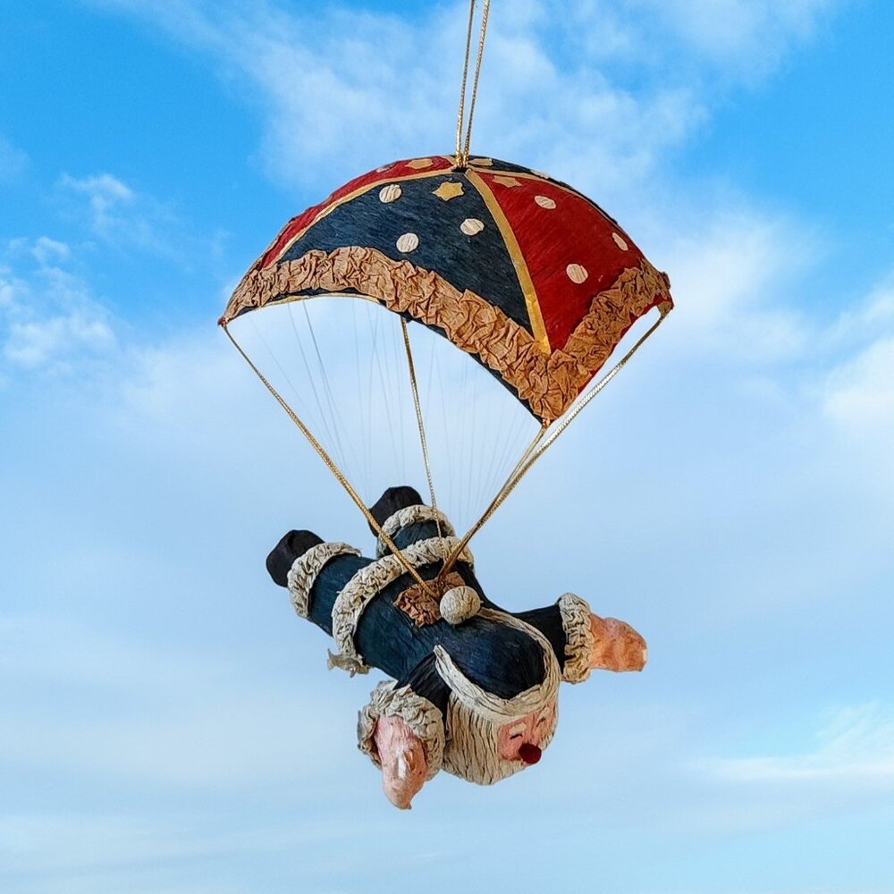 Vintage Santa Parachute Ornament – Hand-Painted Paper Mâché Whimsy!